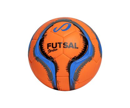 Back view of Orange Belem Training Futsal Ball by Senda – Indoor futsal ball with bold “FUTSAL” print, textured synthetic panels, and vibrant blue-black accents for superior visibility and control.

