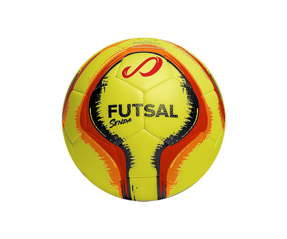Back view of Yellow Belem Training Futsal Ball by Senda – Indoor futsal ball with bold "Futsal" print, low-bounce design, and textured panels for enhanced control and durability.

